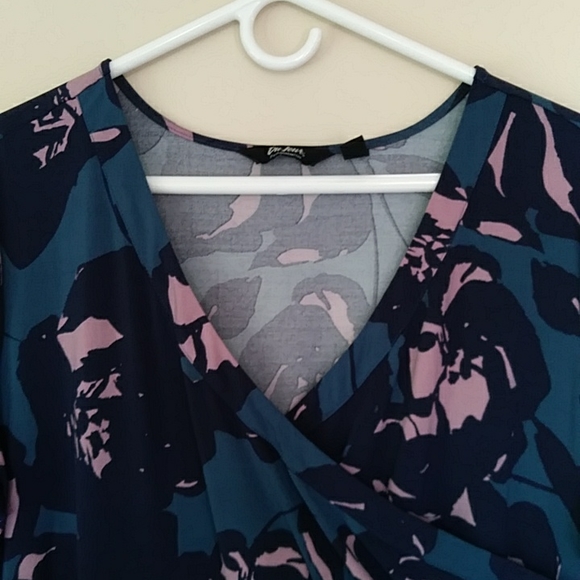 Du Jour Floral Faux Wrap Knit Maxi Dress Plus XLP Teal Pink - Picture 7 of 16